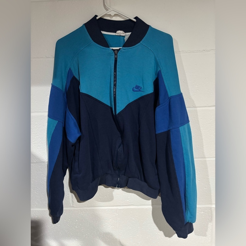 Vintage Nike medium blue color block full zip sweater
